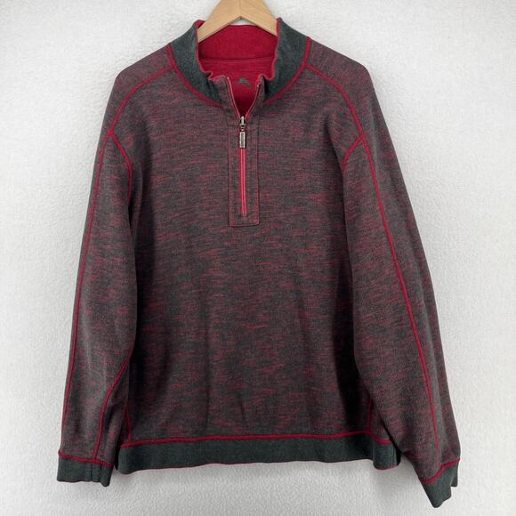 TOMMY BAHAMA Sweater Mens XL Flip Side 1/2 Zip Reversible Cotton Blend Red - Picture 2 of 16